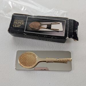 Vintage Tennis Racket Money Clip Gold Tone Made in Taiwan ROC With Box